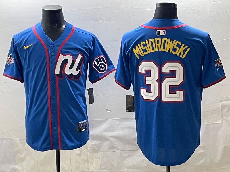 Men 2025 Milwaukee Brewers #32 Misiorowski Blue All star Nike MLB Jersey style 01